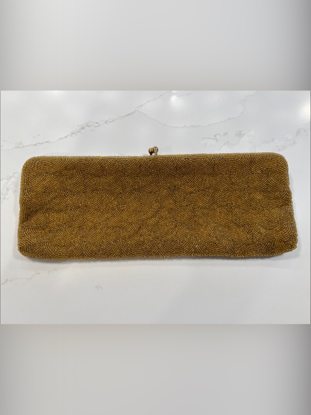 Vintage Made in Japan Silk Lined Gold Beaded Evening Clutch